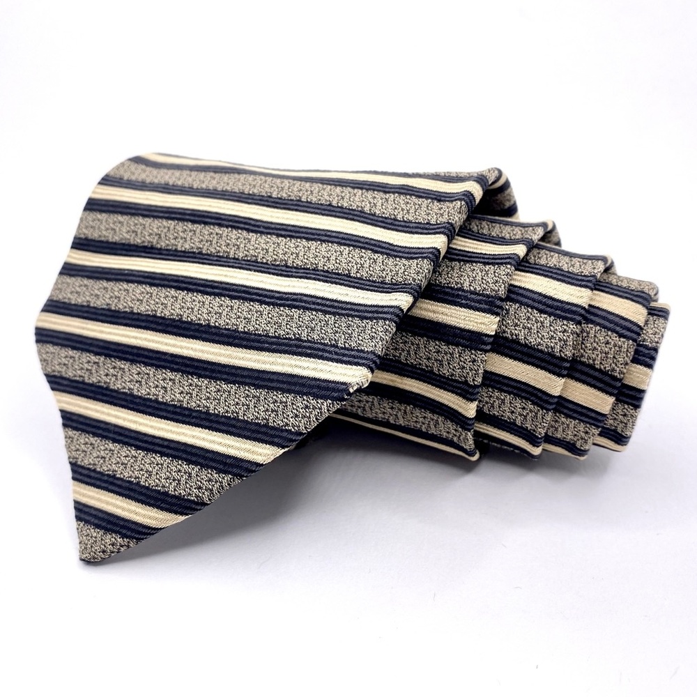VALENTINO Tie Silk Beige Black Striped Pattern - Picture 1 of 3